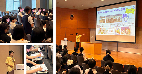 東京都世田谷区の中学校にて、中学3年生を対象とした薬育出前授業の様子を撮影した写真